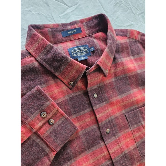 Two Pendleton Mason Plaid Long Sleeve Flannel Button-Up Shirts XXL Cotton - Picture 2 of 13